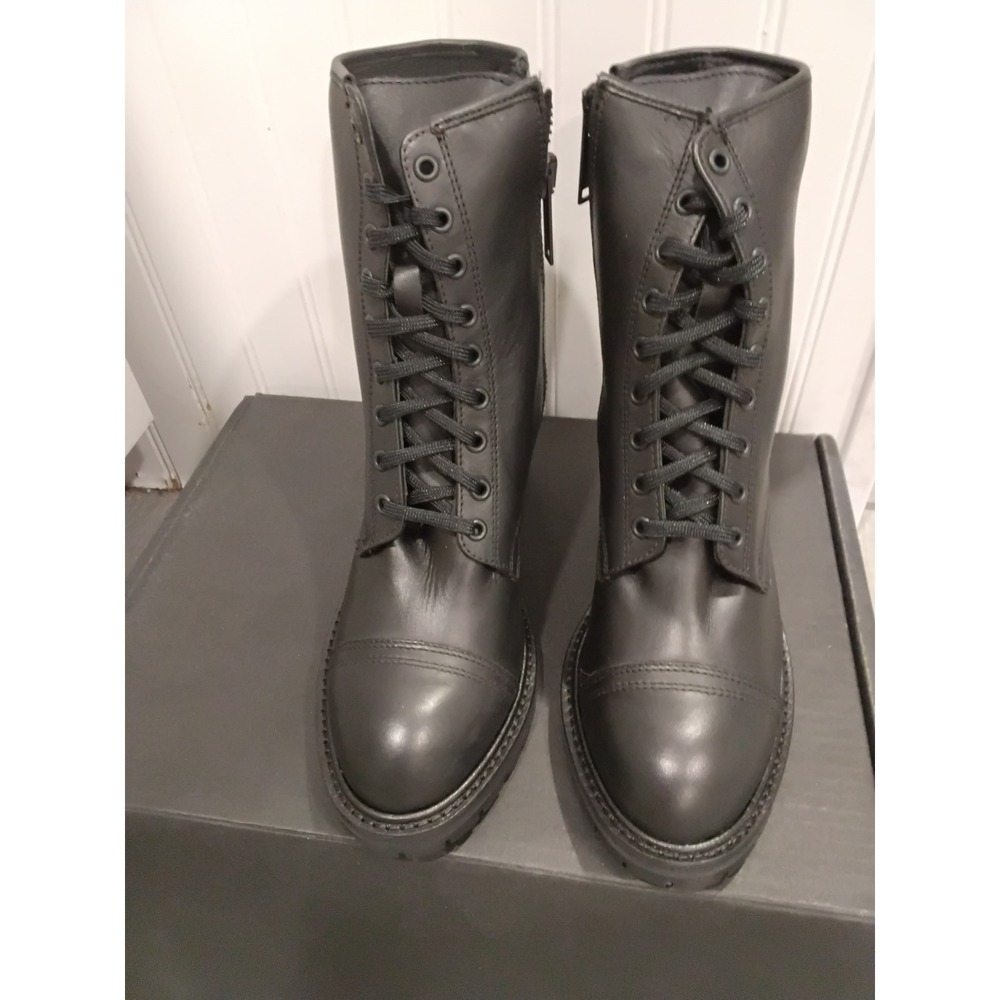 Thursday Boot Co Reign Black Leather Lace Up Block Heel Combat Boots Womens 8.5